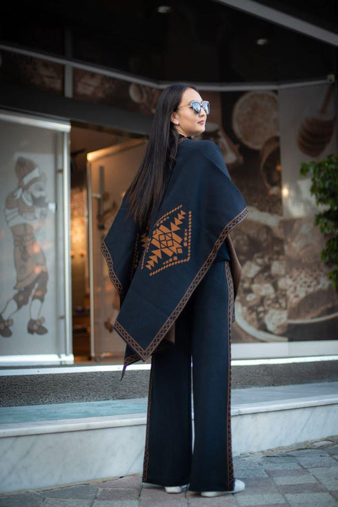 طقم نسائي محبوك من 3 قطع - كحلي *