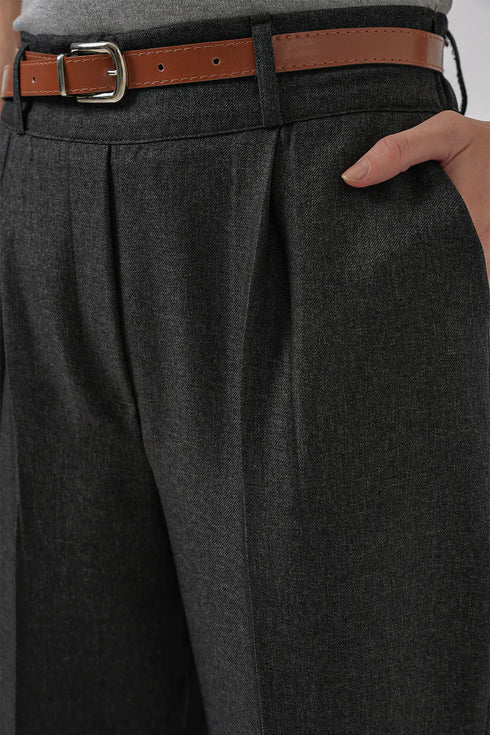 بنطلون قماش بحزام - رمادي