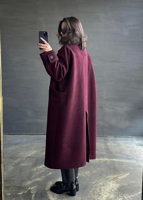 معطف طويل جوخ مبطن- بوردو