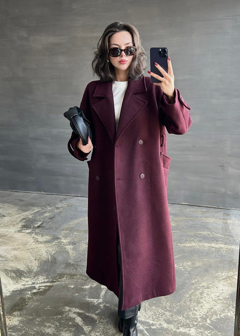 معطف طويل جوخ مبطن- بوردو