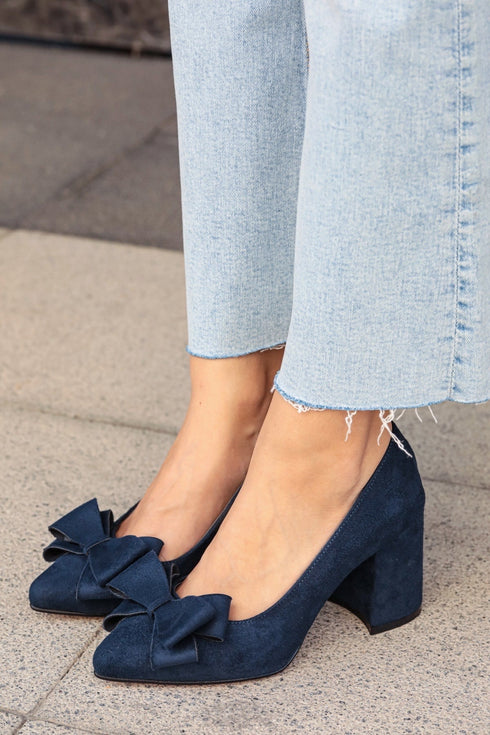 Navy Blue Bow High Heels