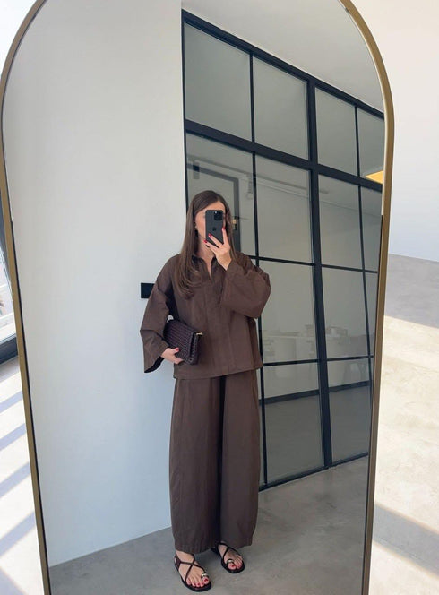 طقم نسائي قطعتين لون بني