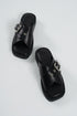 Genuine Leather Black Buckle Slippers