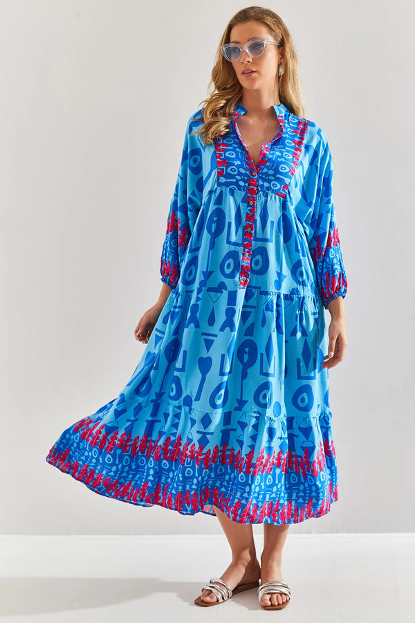 فستان للنساء من الفيسكوز -لون أزرق