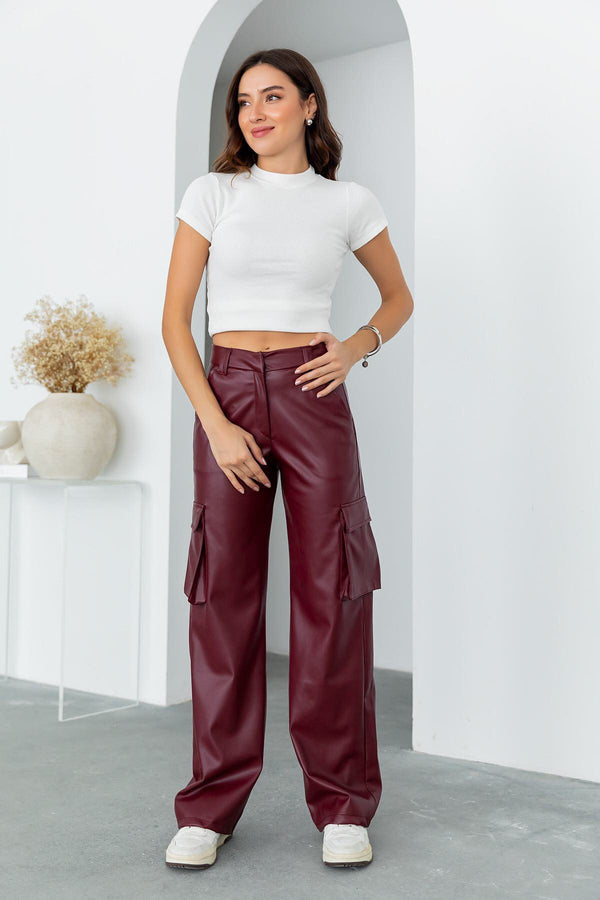 بنطلون جلد - بوردو