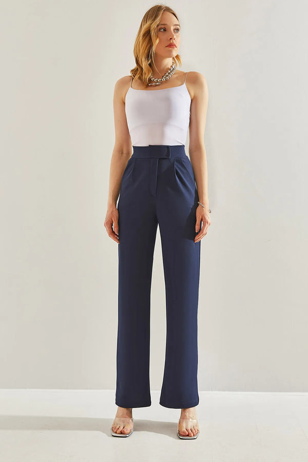 بنطلون نسائي خصر عالي - لون كحلي