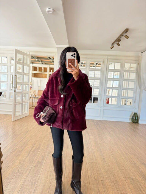 جكيت فرو - برغندي