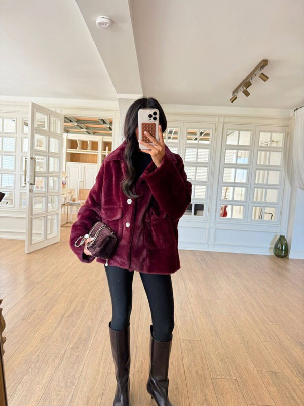 جكيت فرو - برغندي