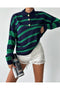Polo Neck Striped Sweater - Green