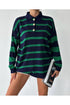 Polo Neck Striped Sweater - Green
