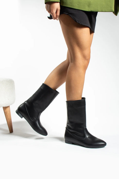 Black Faux Leather Cowboy Boots