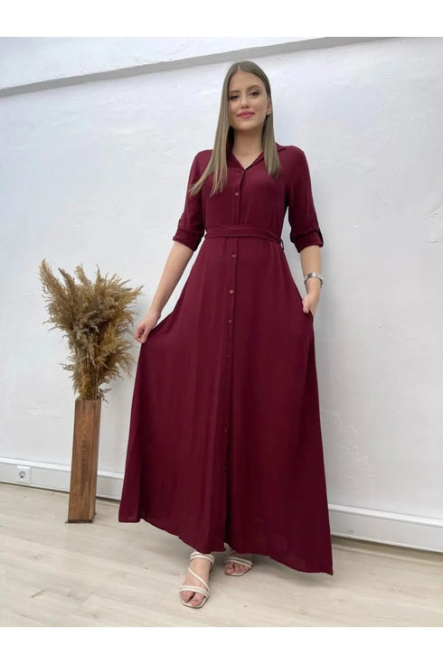 فستان طويل باللون الخمري