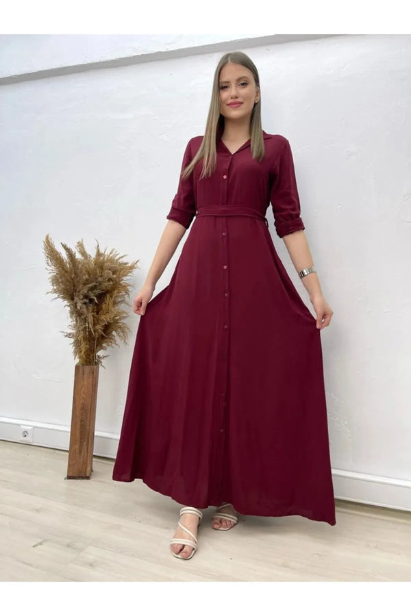 فستان طويل باللون الخمري