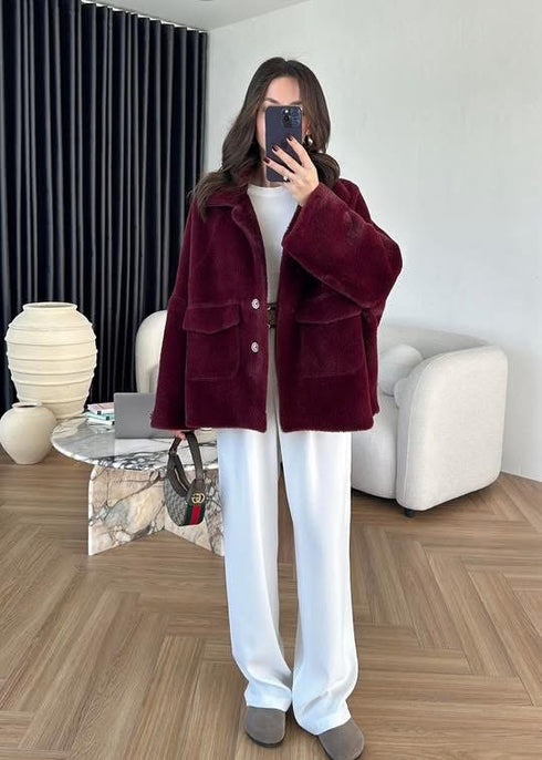 جكيت فرو - برغندي