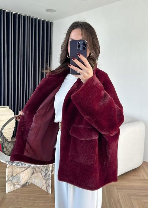 جكيت فرو - برغندي