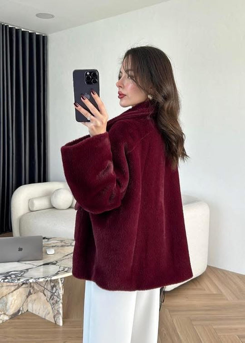 جكيت فرو - برغندي