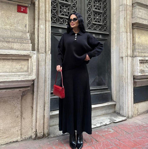 طقم صوف قطعتين - أسود *