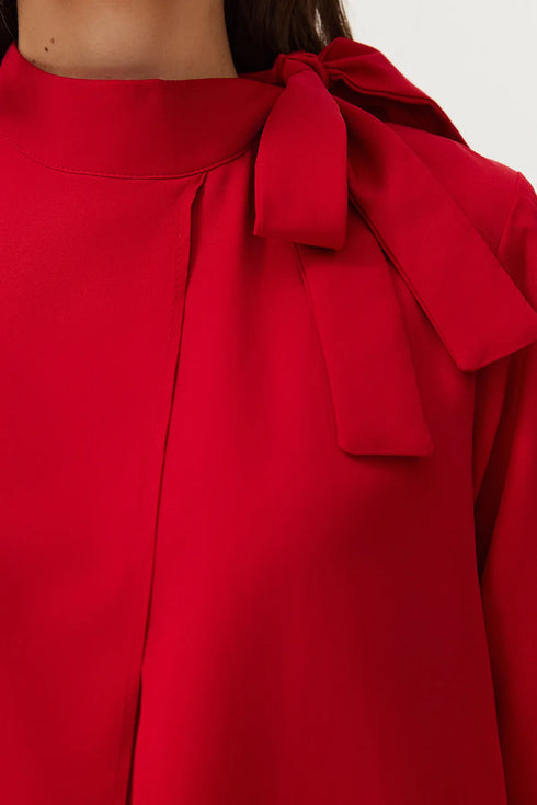 فستان نسائي بتفاصيل ربطة عنق - أحمر