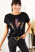 Women Black Feathered T-Shirt