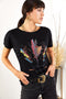 Women Black Feathered T-Shirt