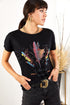 Women Black Feathered T-Shirt