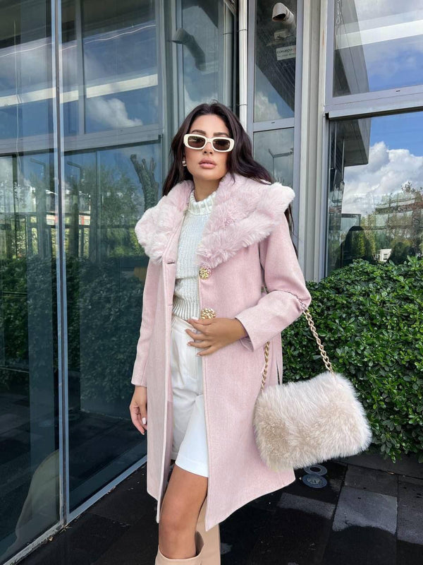 معطف جوخ لون وردي