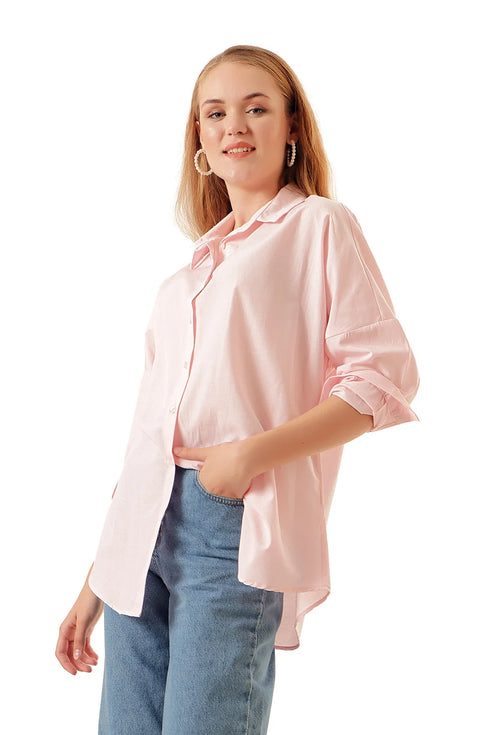 قميص نسائي اوفر سايز - وردي فاتح