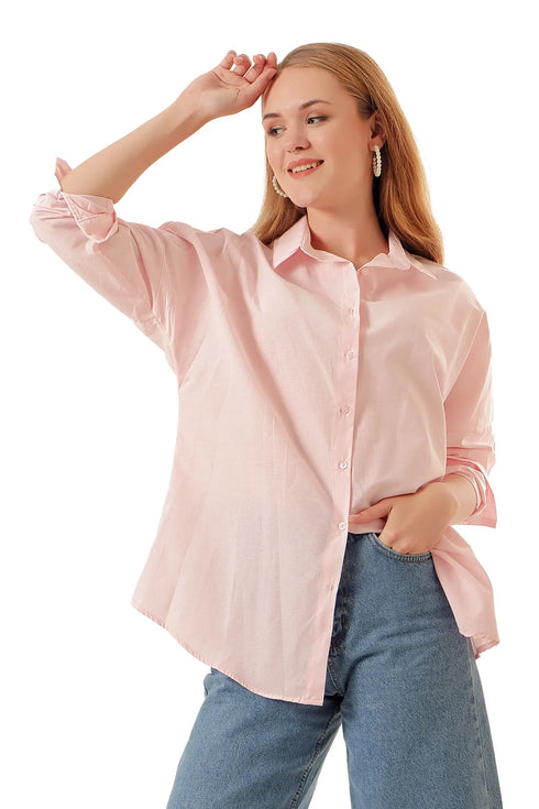 قميص نسائي اوفر سايز - وردي فاتح