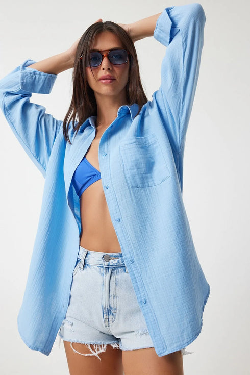 قميص أوفر سايز لون أزرق سماوي