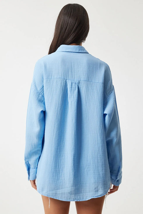 قميص أوفر سايز لون أزرق سماوي