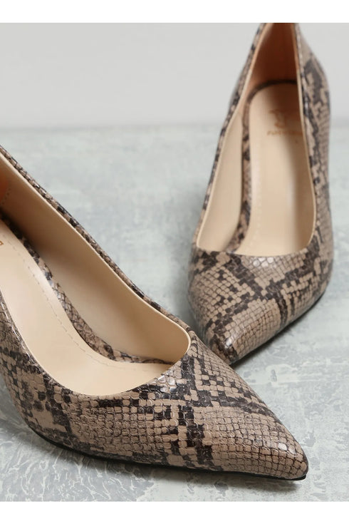 حذاء نسائي كعب عالي منقوش بجلد الافعى