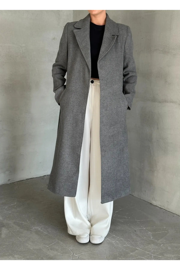 معطف طويل لون رمادي