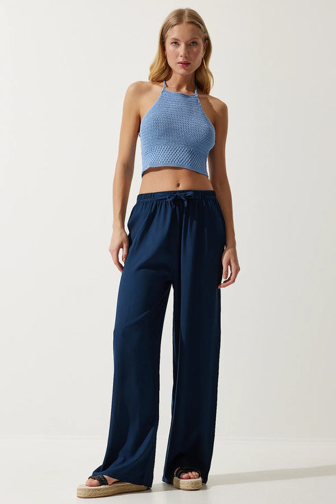 بنطلون نسائي من الفيسكوز باللون الكحلي