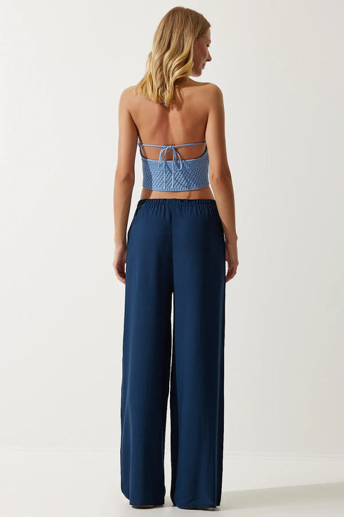 بنطلون نسائي من الفيسكوز باللون الكحلي