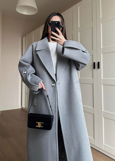 معطف جوخ طويل لون رمادي