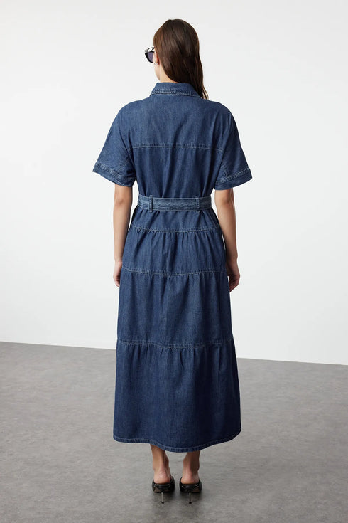 فستان جينز طويل بحزام