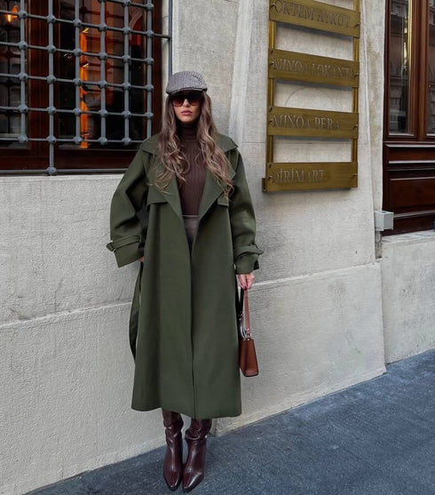 معطف جوخ طويل لون زيتي