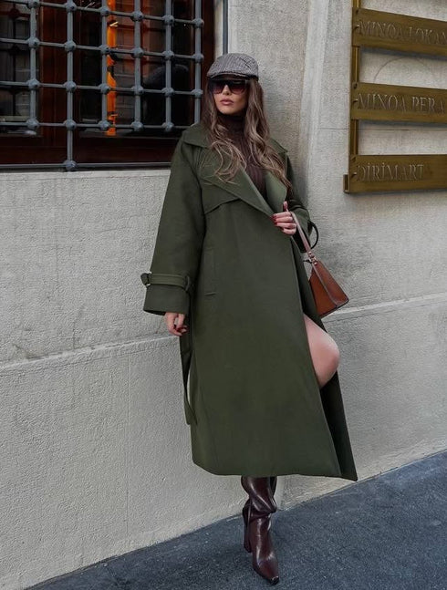 معطف جوخ طويل لون زيتي