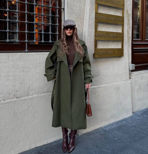 معطف جوخ طويل لون زيتي