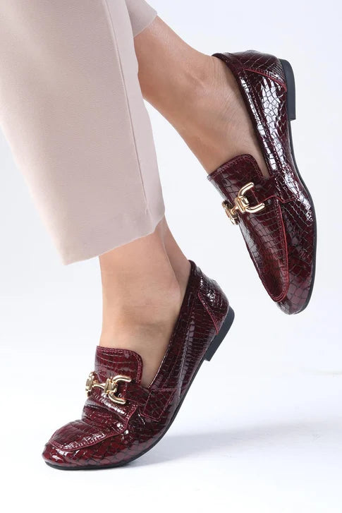 حذاء لوفر من الجلد الحقيقي لون برغندي