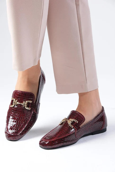 حذاء لوفر من الجلد الحقيقي لون برغندي