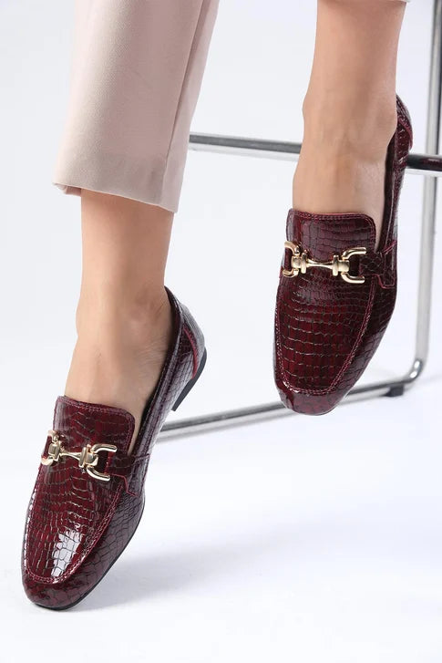 حذاء لوفر من الجلد الحقيقي لون برغندي