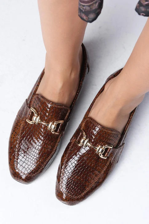 حذاء لوفر من الجلد الحقيقي لون بني