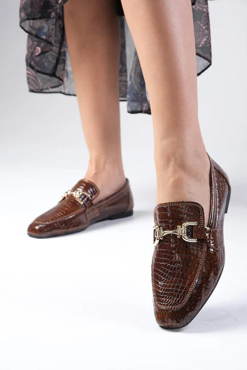 حذاء لوفر من الجلد الحقيقي لون بني