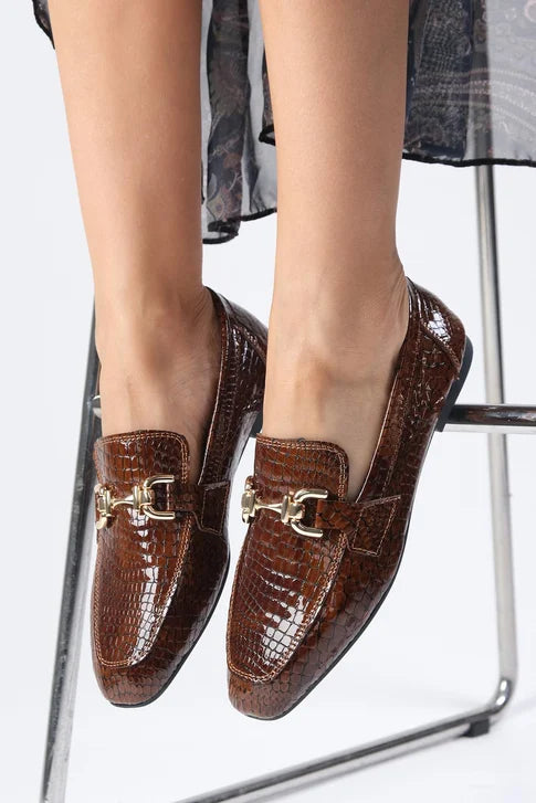 حذاء لوفر من الجلد الحقيقي لون بني