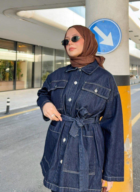 طقم جينز غامق جكيت وبنطلون