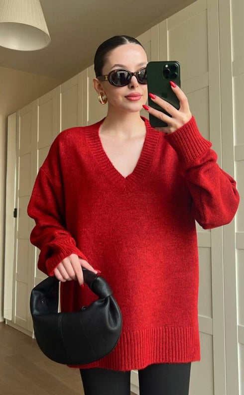 كنزة صوفية ناعمة - أحمر