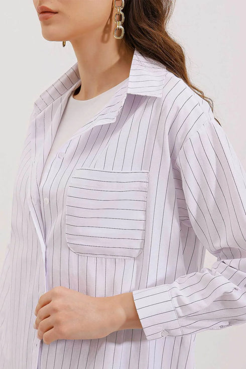 قميص مخطط اوفر سايز - أبيض