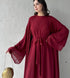 طقم فستان و عباية شيفون باللون البوردو