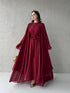 طقم فستان و عباية شيفون باللون البوردو